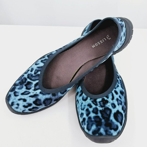 LISSOM Flytes 11.5 Ballet Flats Blue Leopard Print Navy Soles Slip On Comfort - Picture 13 of 15